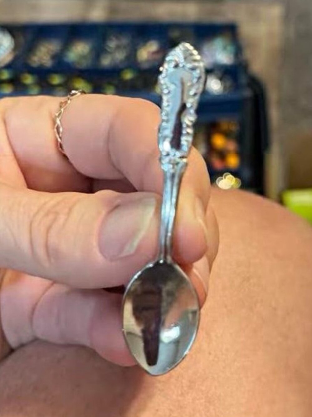Salt Spoon Silver Ornate Decorative Collectible Spoon - Floral Handle - Stamped